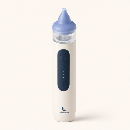 LullaBreeze electric nasal aspirator in Warm Cloud and Midnight Ink