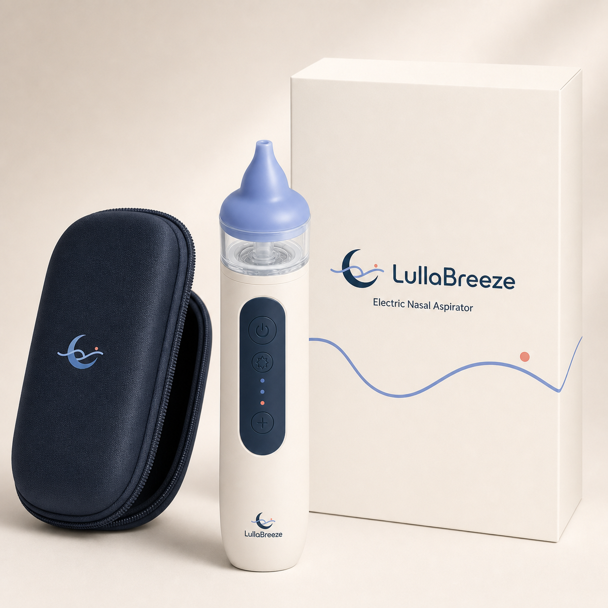 LullaBreeze electric nasal aspirator with branded carton and carrying case